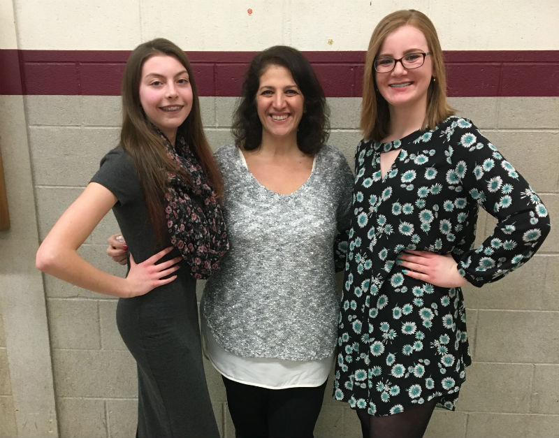 CARING TEACHER: Mrs. Dymond is pictured with Julia Chepel and Mackenzie Tighe.  Both are members of the student council.