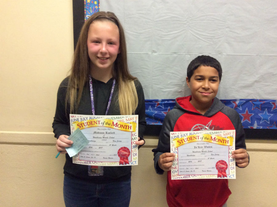 6th grade students of the month, Madison Rackett and Ja ‘Kiir Waites.