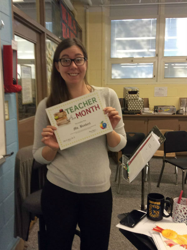 MS BANKERT: Accepting the teacher of the month award