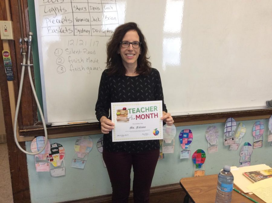 MS.FALCONE 6th GRADE TEACHER OF THE MONTH.