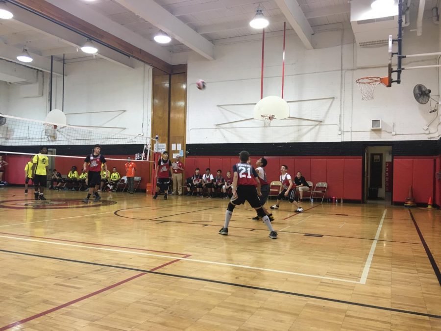 WMS Boys Volleyball playing a tough game.