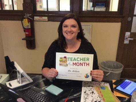 Ms.McHale takes the march medal being 6th grade teacher of the month