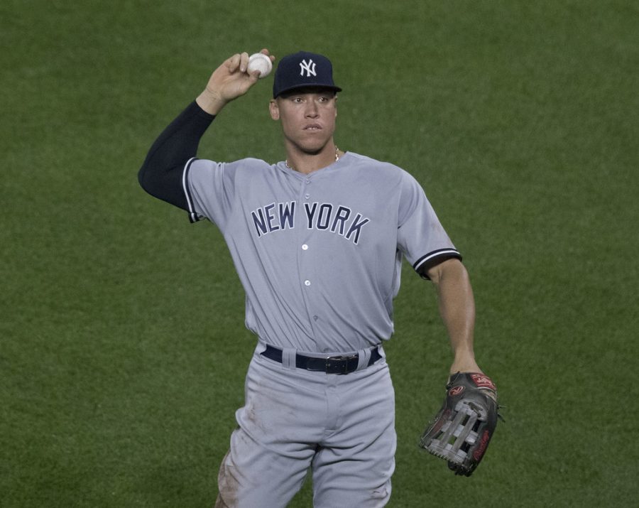 labeled for non commercial reuse via 
https://thewarriormessenger.com/wp-content/uploads/2019/05/aaron-judge.jpg 
under the creative common licence Yankees @ Orioles  9/5/17 Aaron Judge throwing the ball in after making a great catch.  