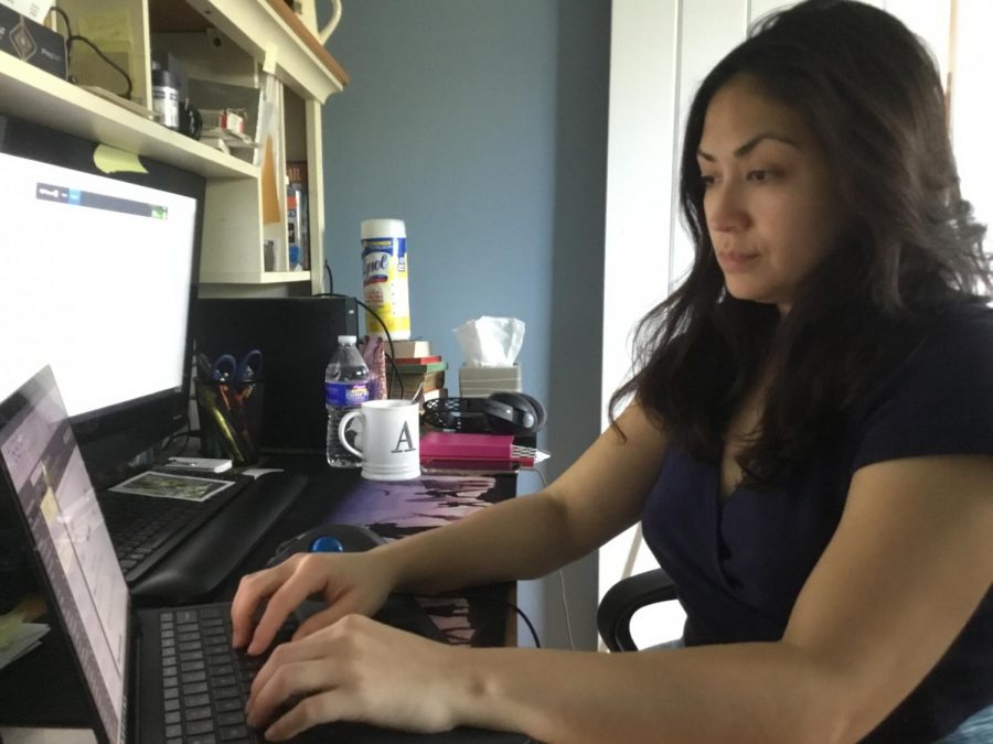 Anouk Miller, Aidan Miller’s mother, Working at home during quarantine