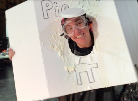 IN PIE WE CRUST! Mrs. Burke after being pied during the Pi Day events.