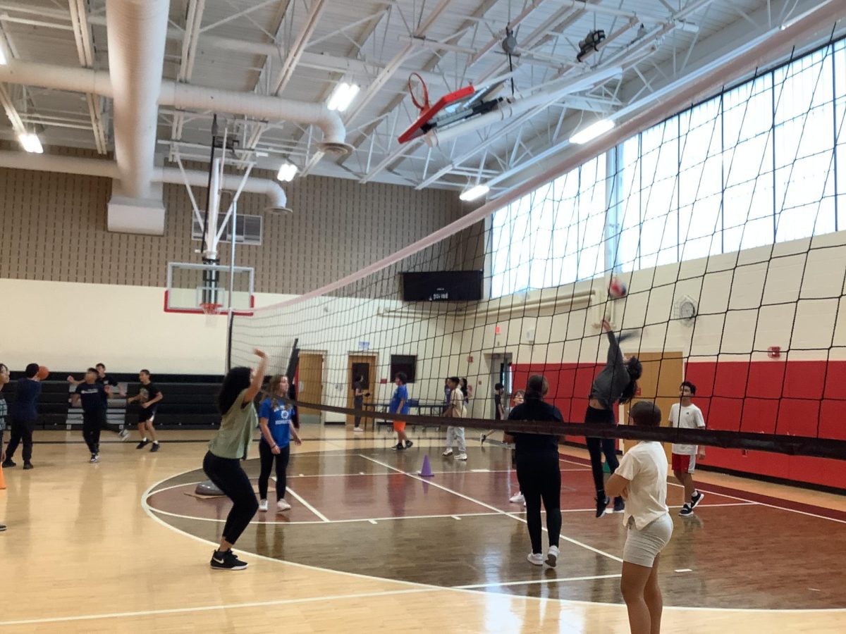 Gym volleyball game played by WMS 8th graders.