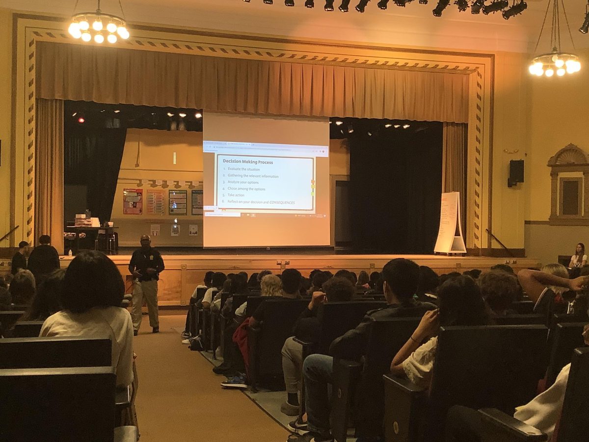 Detective Zeno hosts a Violence Awareness assembly at WMS. In this picture Zeno was talking about decision making. 

