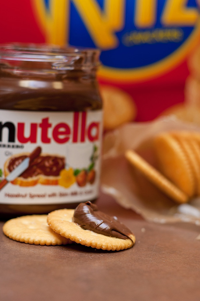 Ritz crackers with Nutella spread 