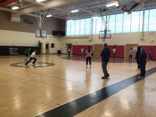 Students play a new gym game at WMS.