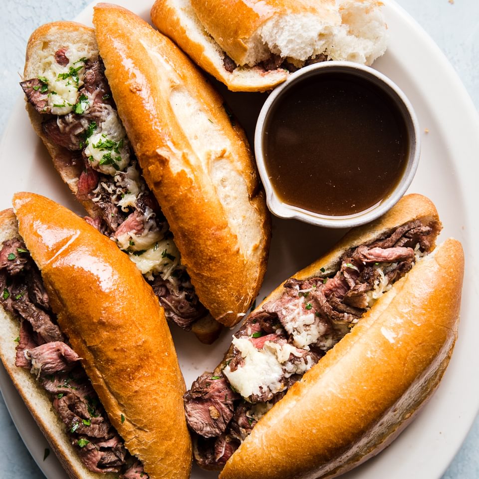 A french dip sandwich. 