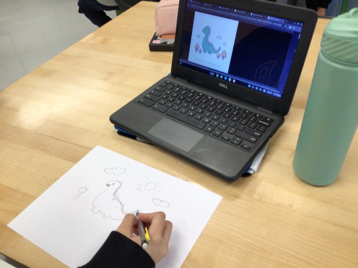 WMS student draws a dinosaur with help from Google to celebrate national draw a dinosaur day