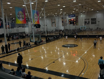 A picture of one of the courts with a large audience.