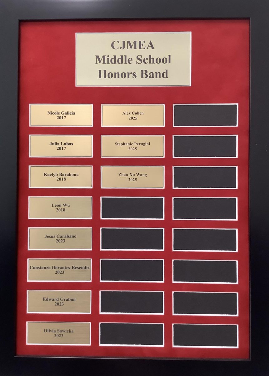 Plaque in front of the Band Room showcasing the names of participants