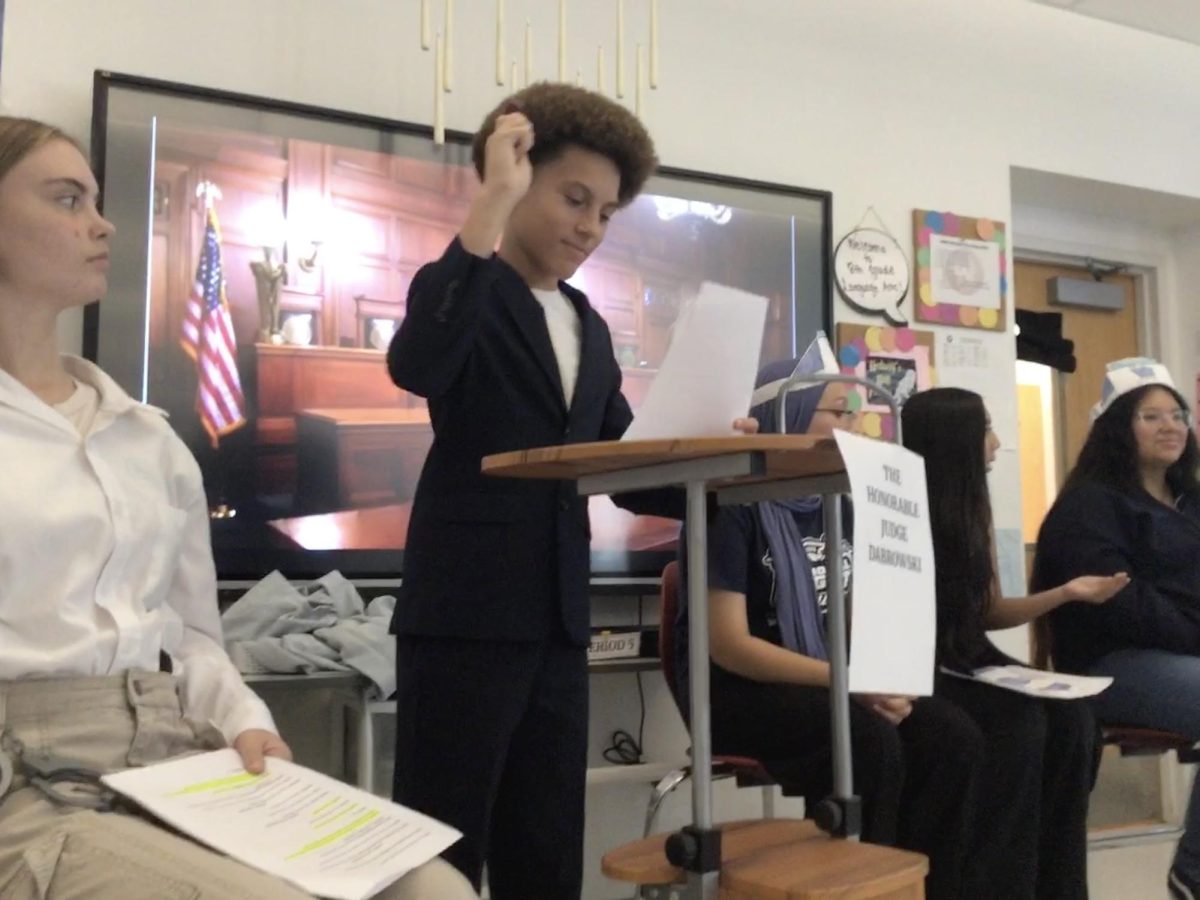 Mrs. Douglas’s class participates in a mock trial based on The Tell-Tale Heart by Edgar Allen Poe on Tuesday, September 30. 