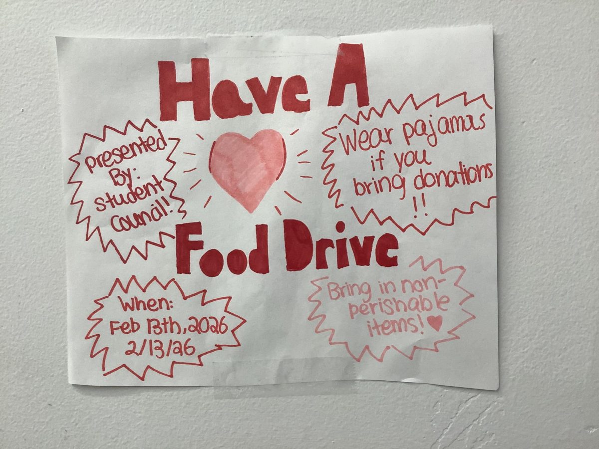 WMS Food Drive poster created by a member of Student Council 