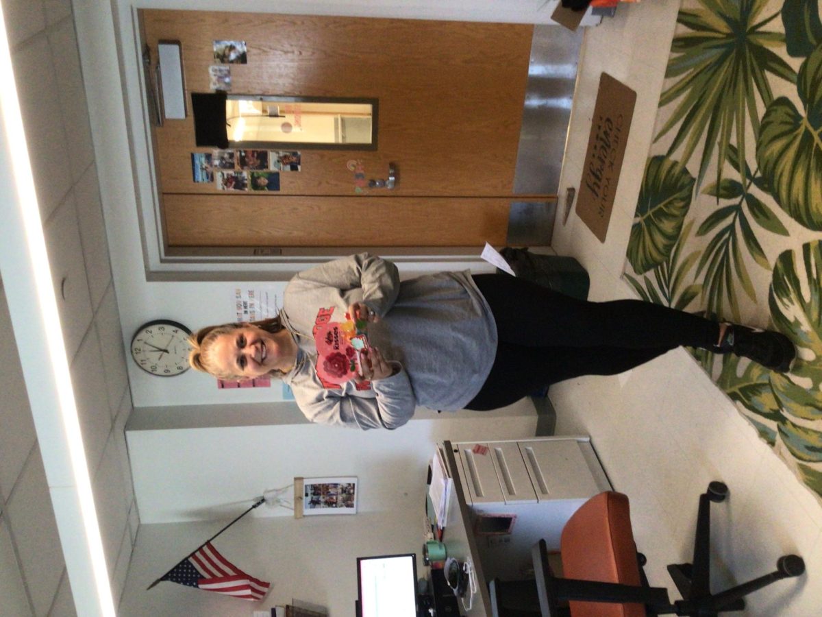 Mrs. Acheson with her boo gift at WMS
