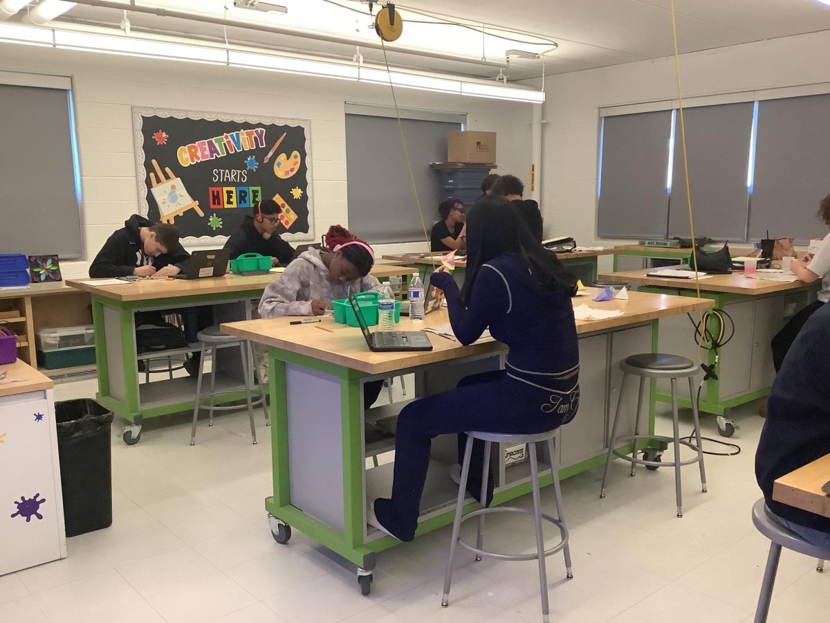 Art class works on their projects