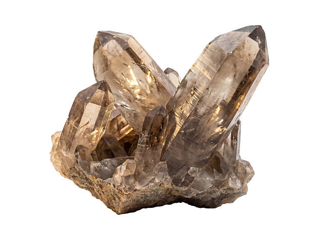 Smoky quartz crystal cluster PNG isolated on transparent background, mineral specimen with natural earthy tones for geology and esoteric use